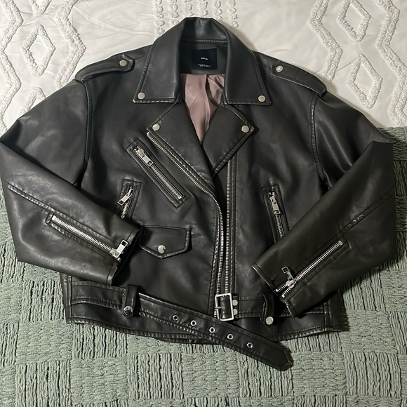 Mango - Distressed-effect oversized biker jacket - Size Small - Picture 2 of 4